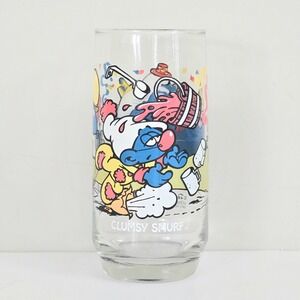 Vintage 1983 Smurf‎ Glass Peyo Clumsy Smurf Cartoon Drinking Cup Collectible